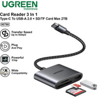 Terlaris Ugreen 80798 Card Reader 3 In 1 Type C To Usb A 2.0 Sd Tf Card Micro Sdhc Otg Readers Original Ori
