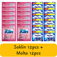 24pcs PAKET CUCI BAJU ( Soklin Sachet 12 pcs + Molto 12 pcs )