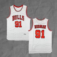 BORDIR Baju Jersey Basket Dennis Rodman Bulls Classic Putih
