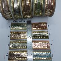 RENDA (RWI-297/1189/) 10 Yar per roll, Lebar 45mm, ada 8 pilihan Warna dari India, designnya Unit, Warna Menarik, Elegen & Exclusive cocok untuk Garment anda.