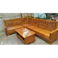 Kursi Meja tamu sudut latter L kayu jati ukiran jepara - 138