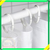 Paket combo set tirai shower putih polos + ring cincin gelang plastik