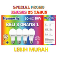 Terlaris LAMPU LED BULB HANNOCH SONIC 10 W PAKET 3 BONUS 1 EDISI