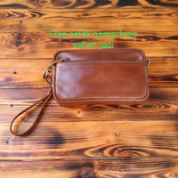 Tas tangan pria cokelat tua kulit asli hand bag leather clutch -