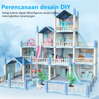 3D Princess Big Villa DIY Rumah Boneka Pink Castle Bermain Rumah
