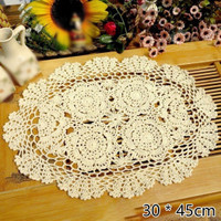 Tatakan Oval Meja Vintage Rumah Makan Bordir Bunga Crochet