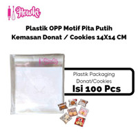 Plastik OPP Motif Pita Putih Kemasan Donat 14x14cm