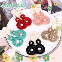 Qinjue 1pasang Beads Earrings Vintage Aksesoris Handmade Vintage Boho