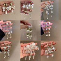 Anting Gantung Panjang Tusuk Gaya Retro Perancis Korea Aksen Mutiara +
