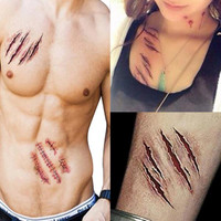 Ec 3Pcs Halloween Zombie Scars Tattoos Fake Scab Bloody Makeup