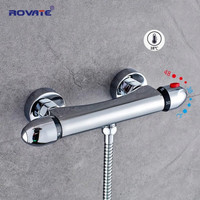 ROVATE Bathtub Faucet Thermostat ControBrass Wall Mounted Chrome Bath