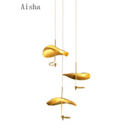 A Copper Lotus Leaf Pendant Lamp Stair Long Hanging Light Luxury