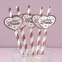 10pcs Team Bride Rose Gold Straw for Wedding Decoration Drinking Paper Straws To Be Hen Tableware Bachelor Single Party Supplies