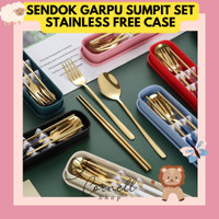 Sendok Garpu Sumpit Set Stainless free case Kotak Penyimpanan gold silver / souvenir sendok garpu / sendok garpu set anak / dewasa 3 in 1 alat makan travel
