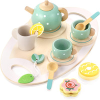 15pcs Wooden Tea Toys Pretend Play Kitchen Accessories Food Plays