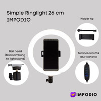 SN07 Ring Light IMPODIO 3 warna dimmable ukuran 26cm