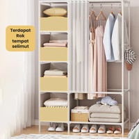 TOP Rak Baju Portable Gantungan Baju Besi Lemari Pakaian Serbaguna HSH127