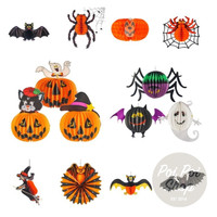 Dekorasi Halloween Ornamen Kertas Bat Pumpkin Witch Spider Hiasan