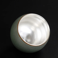 Sterling 999 Silver Gilt Ceramic Kung Fu Tea Cup Silver Crack Glaze