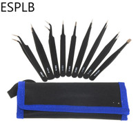 9-10pcs/Set ESD Stainless Steel Tweezers Precision Anti-Static