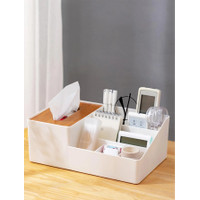 1pc Desktop Tissue Box With Wooden Cover Handkerchief Paper Remote