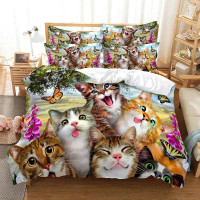Cat Duvet Cover Set Cute Kitty Theme Bedding Set for Kids Girls