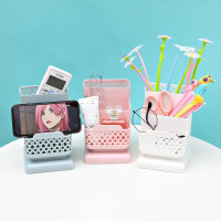 Mini Desktop Cream Colour Plastic Foldable Stationary Organizer for