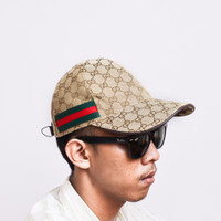 promo Topi G baseball pattern hat brown Murah