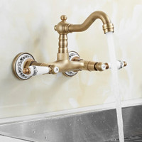 Basin Faucets Antique Brass Wall Mounted Kitchen Bathroom Sink Faucet