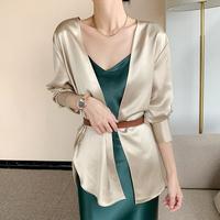 7102 NECTARIA SATIN CARDIGAN ( Free Belt ) / satin / satin import /