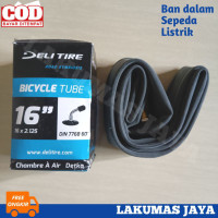 Ban Dalam Sepeda Listrik 16 x 2.125 Deli tire Dop Pentil bengkok Selis