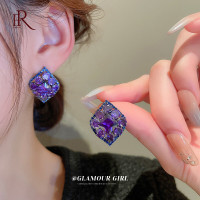 NEW Diskon Frascati Luxury Shiny Purple Crystal Geometric Stud Earring