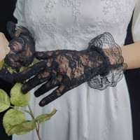 Sepasang Acesories Pengantin/Renda Hitam Sarung/Tangan Pengantin