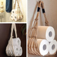 New Storage Net Pocket Bathroom Hand Woven Toilet Paper Roll Storage