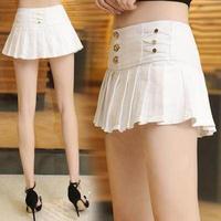 Women Low Waist Skirt Pleated Flowy Buttons Details Nightclub Clothing
