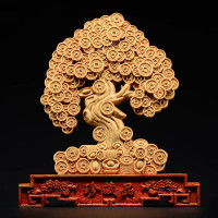 Feng Shui Thuja Wood Statue Money Tree Real Wood Sculpture Lucky Decor