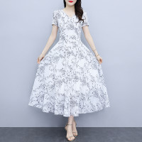2023 Versi Korea Baru V -Neck Chiffon White Floral Dress/Rok Panjang
