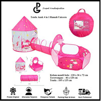 Tenda anak 4 in 1 rumah Roket terowongan kolam bola - Pink