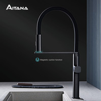 BE High end black brass kitchen faucet magnetic suction design dual