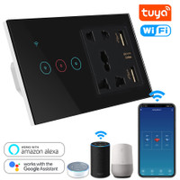 Wifi Wall Light Touch Switch with 5 Holes Universal Socket and 2 USB
