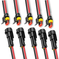 10Pcs/5Set Waterproof Automotive Male Female Electrical Connectors Plug 2 Pins Ways With Wire For Car Motorcycle Scooter Marine