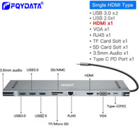 FQYDATA 10-in-1 Adapter Type-c 3.0 USB-C To HDMI 4K SD/TF Card Reader