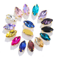 PC Horse Eye Leaf Shape Glass Rhinestones With Claw Sew On Crystal
