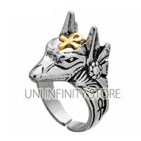 (Terbaik) Jwri0101 Cincin Anpu Mesir Simbol Kehidupan Unisex Pria Wanita Gold Ankh Cross Egyptian Life Symbol Anubis God Ring