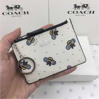 coach Zip Dompet Koin Dompet Mini Portabel Pemegang Kartu Gantungan Kunci NEW