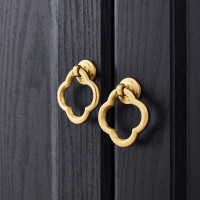 Tarikan Laci Kuningan Antik Tarikan Pintu Lemari Gold Clover Knob