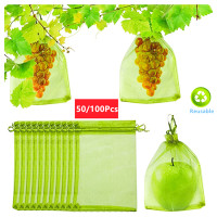 TD 50100Pcs Fruit Protection Netting Bags with Drawstring Reusable