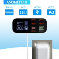 SE ASOMETECH 8 Port Desktop USB Charger Station With LED Display QC3