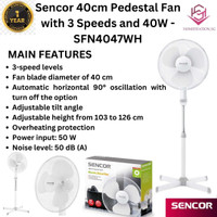 New Sencor Pedestal Fan White - SFN 4047WH