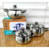 CALYPSO panci sup soup pot isi 3 pcs / panci sop tutup kaca Stainles